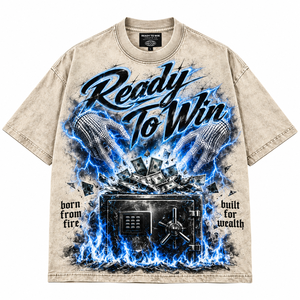 T-shirt streetwear homme oversize prêt à gagner, manches courtes, motif imprimé, col rond, 100% coton jersey, coupe ajustée - Product Image 1