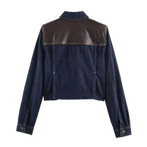 Veste en jean délavé pour femme, écologique, respirante, avec écussons contrastants aux épaules, boutonnée sur le devant, manches longues - Product Image 2