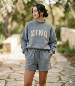 Modern Women <b>Mock</b> <b>Neck</b> <b>Top</b> With Shorts Set Relaxed Shape Casual Outfit Clothing Wear Style - Product Image 1