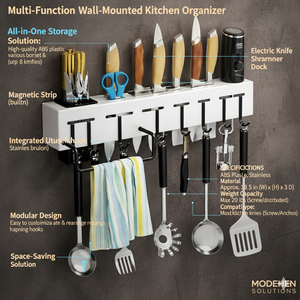 Wall-mounted Storage Organizer <b>Kitchen</b> Knife Spoon Utensils Wall-mounted Holder <b>Rack</b> with Towel Hanger - Product Image 5