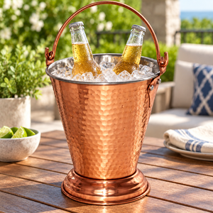 Cubo de Hielo de Cobre Martillado, Recipiente Redondo de Acero Inoxidable para Bebidas con Asa para Hogar, Bar y Hotel - Product Image 3