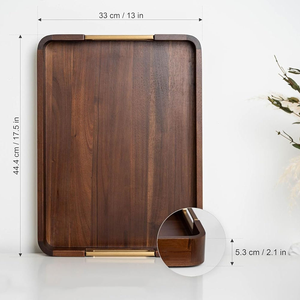 Decorative Rectangular Natural Solid Wood Ottoman <b>Breakfast</b> Snacks Coffee Table Tray Wooden Serving Tray with Handles - Product Image 2