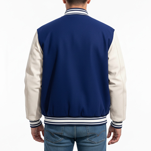 Veste universitaire bleue et crème pour homme avec fermeture boutonnée, style preppy, coupe classique, pour l'automne - Product Image 3
