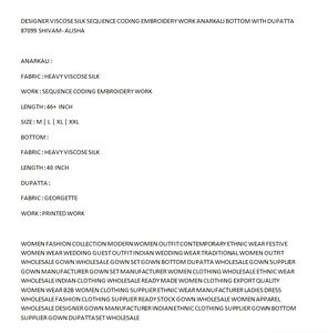 Designer Viskose-Seide Anarkali Set mit Dupatta, Bestickte Ethnische Hochzeitskleidung für Frauen aus Indien und Pakistan, Regular 87099 SHIVAM-ALISHA - Product Image 5