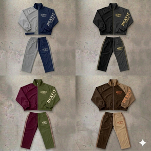 Ensemble de survêtement REXFIT bleu marine et rouge, veste zippée intégrale, pantalon, style sportif, respirant, en polaire, taille élastique, coton, adulte, unisexe - Product Image 5