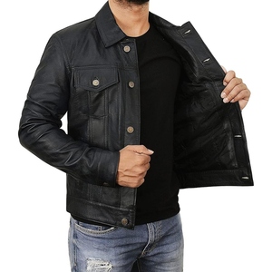 Custom High Quality Classic Look Men's Genuine Cow <b>Leather</b> Trucker <b>Jacket</b> Soft & Shiny <b>Winter</b> for Men with Customized Logo - Product Image 3