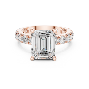 Anillos Clásicos de Compromiso, Boda y Aniversario con Banda Pavé, Diamante Cultivado en Laboratorio de Corte Esmeralda de 3 CT, Color E, VS1, Anillo de Oro Sólido de 14K - Product Image 5