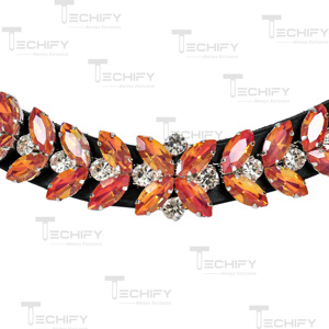 Luxury Crystal Horse Browband Black Leather Headstall with Orange Rhinestone Decoration for <b>Equestrian</b> Riding - Product Image 4