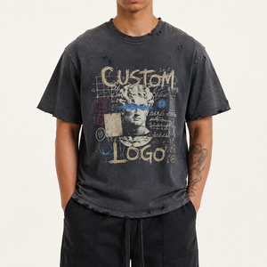เสื้อยืดวินเทจฟอกสีสไตล์ดิสเทรส 250GSM ผ้าฝ้ายเฟรนช์เทอร์รี่ 100% หนานุ่ม ทรงโอเวอร์ไซส์ ทรงบ็อกซี่ สตรีทแวร์ สำหรับผู้ชาย - Product Image 2