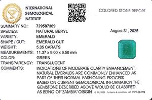 มรกตสีเขียวธรรมชาติทรงแปดเหลี่ยม 5.35 กะรัต จากแซมเบีย เจียระไนแบบเหลี่ยม ได้รับการรับรองจาก IGI พลอยเม็ดเดี่ยว - Product Image 6