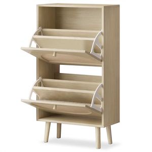 Mobile Portascarpe Moderno in MDF e Rattan con 2 Cassetti per Arredamento Casa - Salvaspazio e Regolabile - Product Image 3