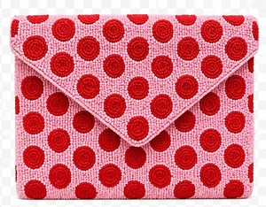 <b>Pink</b> Polka Dot Beaded Clutch – Handcrafted Statement Evening Bag for Women <b>pink</b> handmade beaded clutch bag from India - Product Image 3