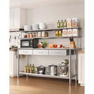 Mesa de Trabajo de Acero Inoxidable para Cocina Comercial con Estantes Superiores y 3 Cajones, 24x72 Pulgadas, Estación de Preparación de Alimentos Ajustable - Product Image 2