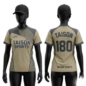Premium 160 GSM Polyester Interlock <b>Dart</b> Jersey Beige Grey Raglan Panel Design Sublimation Custom Logo - Product Image 1