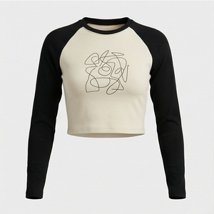 Camisetas Cortas de Verano para Mujer, Personalizadas, de Algodón, Manga Larga Raglán, Ombligo Expuesto, Suaves, Transpirables, Ropa Deportiva, Color Personalizado - Product Image 1