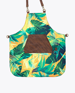 Capa de Peluquería con Estampado Tropical Colorido, Bolsillo de Cuero Marrón y Correas Ajustables, Delantal Textil para Estilistas - Product Image 3