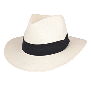 Unisex White Straw Fedora <b>Hat</b> with Black Ribbon <b>Band</b> Wide Brim Casual Beach Summer Hand Embroidery Adjustable Adult - Product Image 5