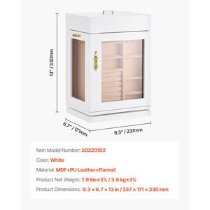 Portagioie Girevole a 360 Gradi Eco-Friendly con Finestra in Acrilico, 4 Ganci per Collane e Sportello Magnetico - Product Image 4
