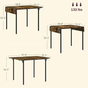 Tavolo Pieghevole Industriale Rustico Marrone Salvaspazio per Cucina, per 2-4 Persone, Ideale per Appartamenti - Product Image 3