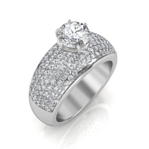 Bague de fiançailles en or blanc avec diamant rond taille brillant, alliance de luxe pour femme - Product Image 1