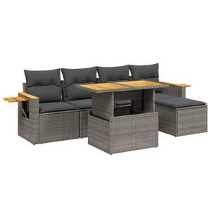 Set Divano da Giardino in Rattan Grigio 4 Posti, Arredamento da Esterno Resistente alle Intemperie, Design Contemporaneo con Tavolo in Legno Massello - Product Image 4
