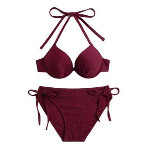 Conjunto de punto de verano sexy para playa, diseño personalizado al por mayor, bikini de ganchillo para mujer, ropa de playa, top halter sin espalda, traje de baño - Product Image 1