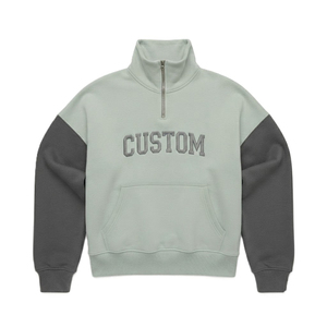 Custom Embroidered Quarter Zip Women Fleece Color <b>Block</b> Pullover Heavyweight Contrast Sleeve Oversized Sweatshirt ODM Hoodies - Product Image 2