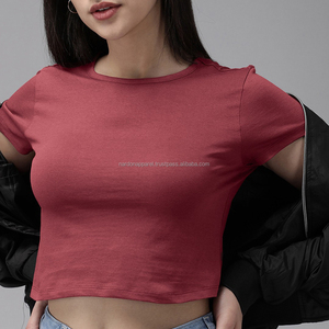 Nardon Apparel verano camiseta personalizada mujer algodón alta calidad Casual Crop Tops camisetas mujeres Sexy cuello redondo manga corta - Product Image 4