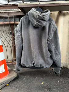 Men's Grey Acid Wash Zip Up <b>Hoodie</b> Oversized Distressed <b>Grunge</b> Streetwear Jacket - Product Image 6