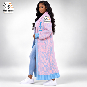 Greek Clothing Apparel Women's Gamma Phi Delta Long <b>Cardigan</b> Sorority <b>Duster</b> Knitwear Acrylic Sweater 100% Polyester Thick - Product Image 3