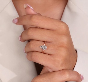 VBSR-23 IGI Certified 1CT E VS1 Clarity 18K Rose Gold Fine Jewelry Engagement Solitaire Diamond <b>Ring</b> Pear Cut Lab Grown Diamond - Product Image 4