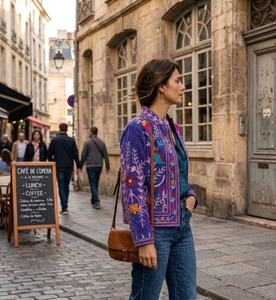 Women's Suzani Embroidered Velvet Jacket Handmade Floral Short <b>Coat</b> Cotton <b>Lined</b> Boho Outerwear Autumn/Winter/Spring Finished - Product Image 2