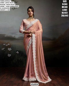 Mehfil Glam Traditional <b>Satin</b> Velvet Saree-Wrinkle-Free & Moisture-Wicking for Wedding & Party Occasions - Product Image 3