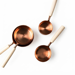 Handmade Pure Copper Measuring Cups Set Wooden Handle Kitchen Measuring Scoop Baking Coffee Tea <b>Tools</b> OEM ODM Manufacturer - Product Image 1