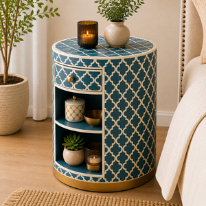 2026 New Arrival Resin Bone Inlay Nightstand With Drawer Shelf Luxury Cabinet <b>Bedside</b> End <b>Table</b> For Bedroom Hotel Home Interior - Product Image 4