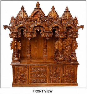 Achetez un temple en bois Sagwan avec un design de paon pour la maison, temple traditionnel en bois pour la maison, temple artisanal en bois avec tiroirs de rangement - Product Image 6