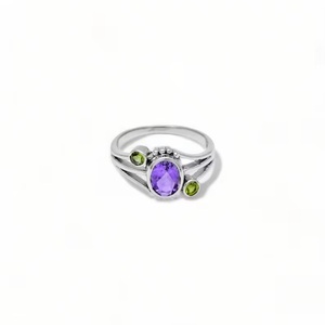 Anillo de Plata de Ley 925 con Amatista y Peridoto, Anillo Delicado Hecho a Mano con Múltiples Piedras Preciosas, Joyería Fina para Mujer, Venta al por Mayor - Product Image 5