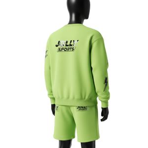 Conjunto de Sudadera y Pantalones Cortos de Felpa de Algodón y Poliéster para Hombre, Color Verde Lima, con Estampado Personalizado y Logotipo, Ropa Deportiva - Product Image 5