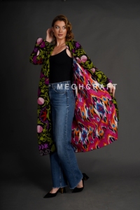 Abrigo Largo Tipo Gabardina con Bordado Suzani, Transpirable, con Patrón Geométrico para Mujer, Talla Grande, Chaqueta Suzani - Product Image 2