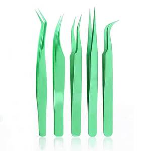 Ensemble de pinces à cils Morje Surgical en acier inoxydable vert, 5 pièces, avec pointes lisses et dentelées, précision - Product Image 1
