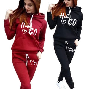 Fashion Women's Winter Plus Size Hooded <b>Track</b> <b>Suit</b> Set 100% Cotton Jogging Outfit with Sweatpants - Product Image 1