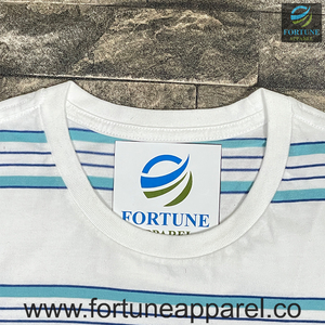 เสื้อยืดคอกลมแขนสั้นลายทางสีขาวสำหรับผู้ชาย ยี่ห้อ Fortune Apparel ผ้าฝ้ายถัก ระบายอากาศได้ดี ทรงปกติ - Product Image 2