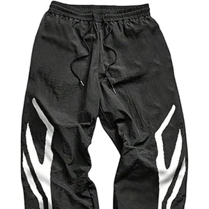 Men's Black Track Pants <b>White</b> Side Stripes Elastic Waist Drawstring Casual <b>Joggers</b> Breathable Polyester Lightweight Loose Fit - Product Image 3