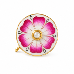 กระดุมทองเหลืองหรูหราแบบสั่งทำพิเศษ ลายดอกไม้สีชมพูแบบ Meenakari จากชัยปุระ ประดับมุกและมูนสโตน สำหรับเสื้อเบลเซอร์ผู้ชาย ชุดเชอร์วานี - Product Image 1