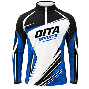 Veste de sport bleu roi et blanc à col zippé, manches longues, pour entraînement athlétique, course à pied, performance d'équipe, vêtements de sport - Product Image 1