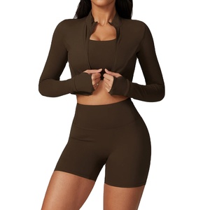 Ensemble short taille haute délavé et legging de sport pour femme, grande taille, vêtements de sport avec soutien-gorge push-up à motif uni et logo 2026 - Product Image 2