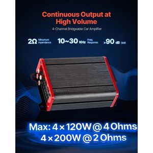 Amplificatore Audio per Auto a 4 Canali 12V - Stabile a 2 Ohm, Bridgeabile, Classe D, Full Range 4 X 120W @ 4 Ohm / 4 X 200W @ 2 Ohm - Product Image 2