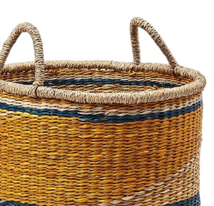 Panier en jonc de mer naturel et écologique avec motif à rayures bleues diagonales, panier à linge avec poignées - Product Image 4