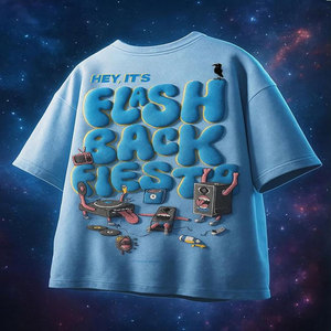 T-shirt à manches courtes bleu clair pour homme avec imprimé lettres au dos, coupe classique, col rond, décontracté, en coton tricoté, séchage rapide, anti-rétrécissement - Product Image 3
