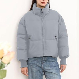 Women’s Winter <b>Cropped</b> <b>Puffer</b> <b>Jacket</b> Coat Casual Quilted Baggy Long Sleeve Zip Down <b>Jackets</b> Outerwear Warm Hooded Layered Cold - Product Image 2